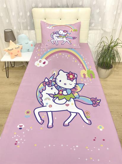  Pembe Unicorn ve Kedi Desenli Yatak Örtüsü ve Yastık