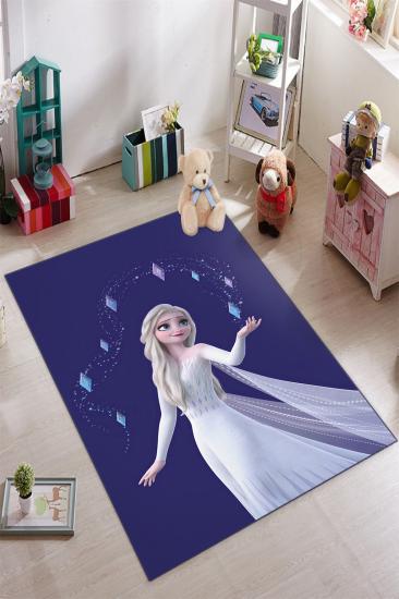  Lacivert Elsa Desenli Çocuk Odası Halısı ( 10 mm Kalınlık )