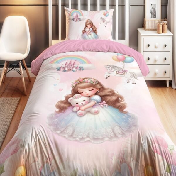 Ayıcıklı Prenses Desenli Tek Kişilik Bebek Çocuk Nevresim Seti