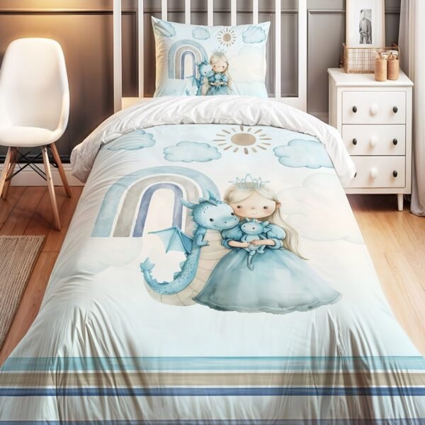 Ejdarhalı Ailesi ve Prenses  Desenli Tek Kişilik Bebek Çocuk Nevresim Seti