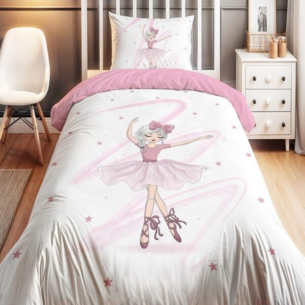 Kurdelalı Balerin Desenli Tek Kişilik Bebek Çocuk Nevresim Seti